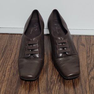 Aerosoles A2 Colleen Square Toe High Heel Shoes Brown Slip On Leather Womens 7